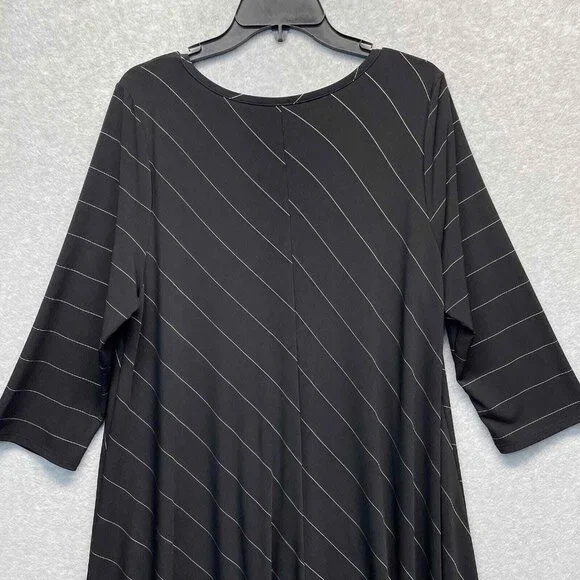 IC By Connie K Dress Womens XL Stretch Jersey Black Asymmetrical Hem Striped - Picture 5 of 11